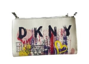 DKNY Bryant Small Crossbody Graffiti print on white bag WOC